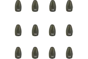 Fishfun 12Pcs Tungsten Flipping Fishing Weights, Sizes Engraved Worm Sinkers for Bass Fishing