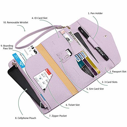 Krosslon Rfid Passport Holder Wristlet Travel Wallet Trifold Documents Organizer Slim Purse, Fit US UK CA Passport Cover Traveling Accessories for Women, Pale Mauve(207#)