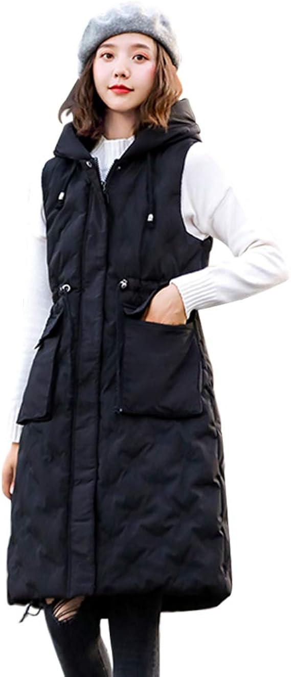Daytwork Quilted Hooded Gilet Coats Women - Ladies Winter Warm Long Cotton Waistcoat Sleeveless 