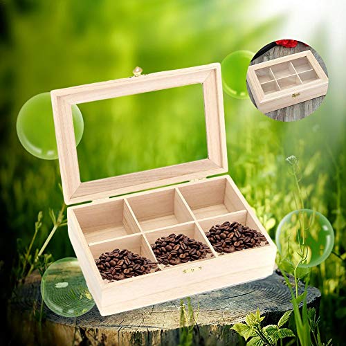 Labyrinen Natural Wooden Tea Caddies Box Tea Bag Organizer Jewelry Storage Box Sugar Packet Container with 6 Compartments