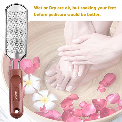 VÉZAAR Foot Dead Skin Pusher Pedicure Foot File Massager, Calluses Remover, Colossal Feet Rasp Care Professional Foot SPA Tool for Cracked Corns Cuticle Hard Skin, Stainless Steel Coarse Gift Files - Thumbnail 4