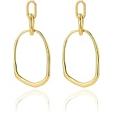 Gold Circle Earrings for Women Dainty 18K Gold Geometric Drop Dangle Earrings Irregular Circle Earrings Long Link Earring Trendy Gold Jewelry for Women