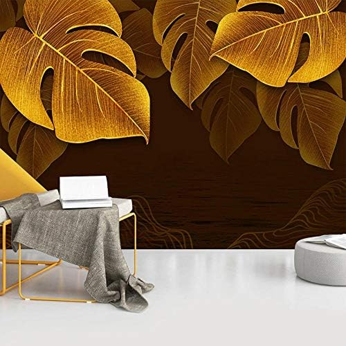 現代の壁画の壁紙3dの黄金の植物は写真の壁紙を残す