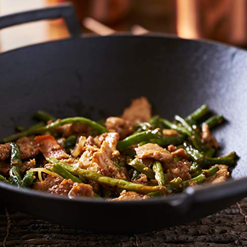 14-Inch Cast Iron Wok Set (Pre-Seasoned), Glass Lid & Silicone Hot Handle Holders