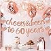 Joymee Cheers & Beers to 60 Years Rose Gold Glitter Banner for 60th Birthday Wedding Aniversary Party Supplies Decorations - PRESTRUNG