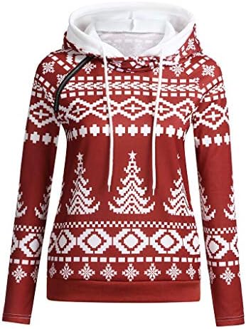 Gyouanime Christmas Hoodie Sweater Coats Tops Women Xmas Hoodie Jackets Dots Elk Snowflake Zipper Hooded