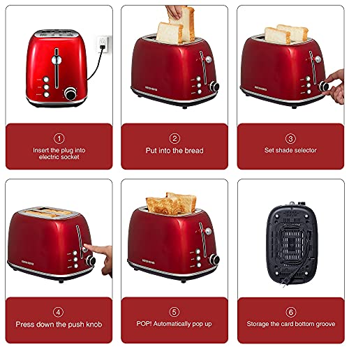 REDMOND 2 Slice Toaster Retro Stainless Steel Toaster with Bagel