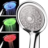 Luminex by PowerSpa 7-Color 4-Setting LED Handheld Shower Head with Air Jet LED Turbo Pressure-Boost Nozzle Technology. 7 vibrant LED colors change automatically every few seconds