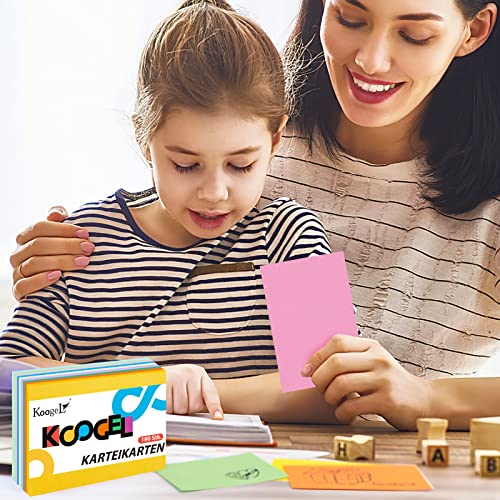 Koogel 180 Blätter Blanko Karteikarten, Lernkarten Moderationskarten 9 Farben farbig sortiert Rechteckig 150mm x 100mm für Vokabel Lernen Büro Schule Präsentation Moderation