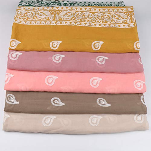 MEIYIN Muslim Women Cotton Linen Scarf Shawl Paisley Floral Embroidery Head Wrap Hijab