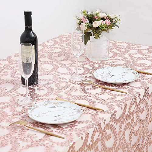 Fanqisi Sequin Tablecloth 50x102inch Rose Gold Vine Tablecloth Rectangle Table Linens Wedding Party Festival Table Decor