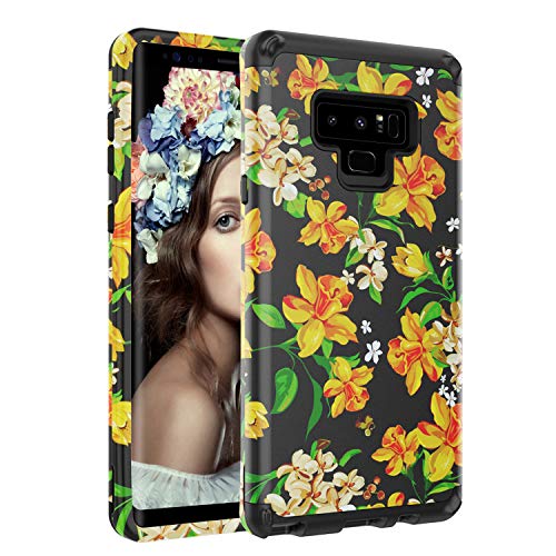 BESKAY Galaxy Note 9 Case for Girl, [Floral Pattern Series] Hybrid Case Dual Layer Shockproof Heavy Duty TPU Soft Bumper Hard PC Protective Cover Compatible for Samsung Galaxy Note 9 (Trumpet Flower)