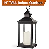 Bright Zeal 14" Tall Vintage Decorative Lantern with LED Pillar Candle - Outdoor Lantern Waterproof Lanterns Battery Powered Lanterns Decorative Wedding - LED Lantern Black Lanterns with LED Candles