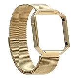 For Fitbit Blaze Bands with Frame, Austrake Replacement Milanese Loop with Metal Housing for Fitbit Blaze Smart Sports Watch Bracelet for Women Men,Large Gold