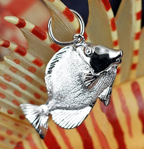 Sterling Silver Rhodium Plated 3D Blue Tang Fish Pendant Necklace