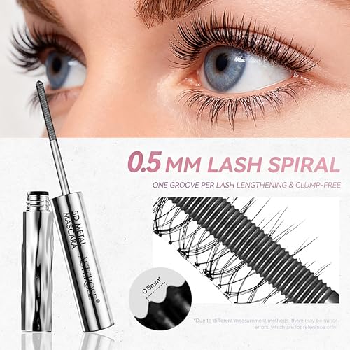 5D Mascara with Wire Brush, Black, Waterproof, Volume and Length | Smudge-proof, long-lasting, vegan, make-up removal with warm water, reusable brush