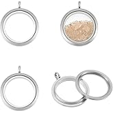UNICRAFTALE Locket Pendants Stainless Steel Living Memory Floating Locket Charm Crystal Photo Frame Locket Pendants Flat Round Charms Glass Floating Charm for DIY Jewelry Necklace Making