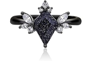 REDFISHOUSE Unique Butterfly Promise Ring - Galaxy-Themed Eternity Band Rings for Women, Black Vintage Engagement Rings for Her with a 7x10 Kite Shaped Blue Sandstone