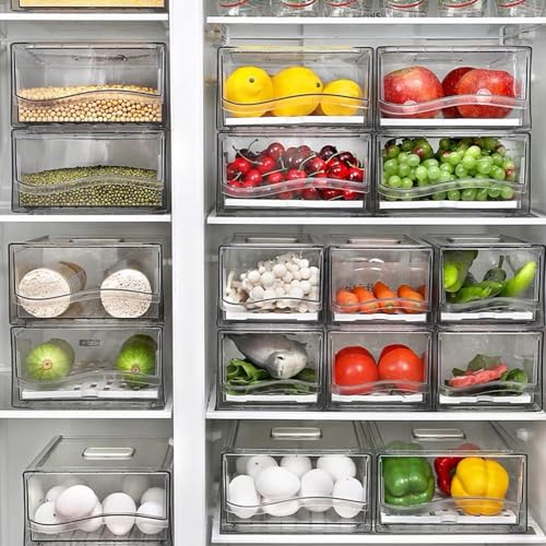 Clear Stackable Fridge Organizers & Storage XVersion 2PCS Large Fridge Storage Containers with Draining Tray - Organizer Boxes for Vegetables & Fruits (V2)