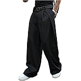 Floerns Men's Baggy Wide Leg Pants Business Loose Pleated Casual Trousers with Pocket