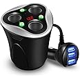 Skyocean 3 Socket Cigarette Lighter Splitter Power Adapter + 3 USB Car Charger 120W 12V/24V DC Outlet with Volt Meter, On/Off Switch for Cell Phone GPS Dash Cam & All Electronic Devices (Black)