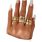 Mexegy Gold Chunky Widen Stackable Open Knuckle Rings for Women,Vintage Bohemian Sun Crystal Statement Finger Rings Set,Trendy Jewelry Accessories Gifts