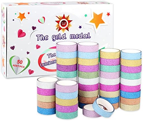 Jx Hornet Metallic Glitter Washi Masking Paper Tape Set,Decorative Scrapbooking,DIY Crafts And Gift Wrapping,50-Pack/Box,0.59"×4.3 Yard Each