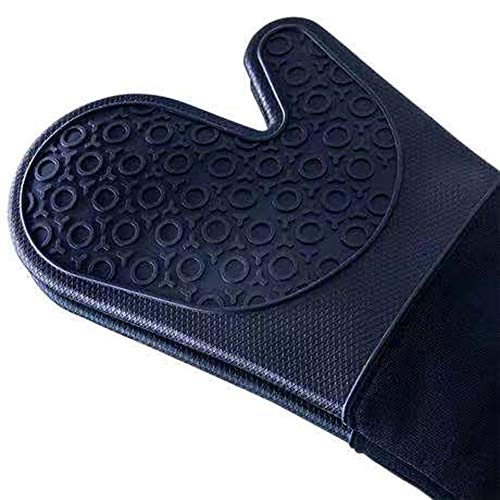 Extra Long Professional Silicone Oven Mitt with Quilted Liner, Heat Flame and Steam Resistant waterproof with Non-Slip grip Textured