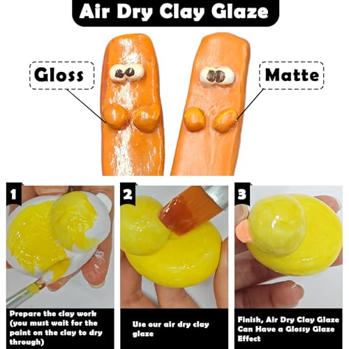 EIGTWEN 100ml Air Dry Clay Glaze and 29pcs Clay Tools Kit, Gloss Airdry Varnish Protects Pottery from Surface Wear, Pottery Tools Can be Used for Stippling, Carving, Molding(Gloss)