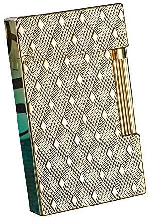 Photo 1 of Traditional Flame Cigar Lighter Inflatable Soft Flame Brass Lighters with Adjustable Flame Dial,Vertical Ignition Roller,Metal Drawing Lighter,NO Gas (Gold Cube)
