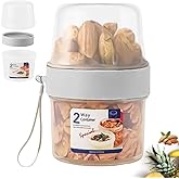 Youghuen 1 Pcs Double Layer Design Cereal Box Cereal, 36 oz &amp; Milk Container Portable Reusable Overnight Oats Container 2 Layer (310ml+360ml)