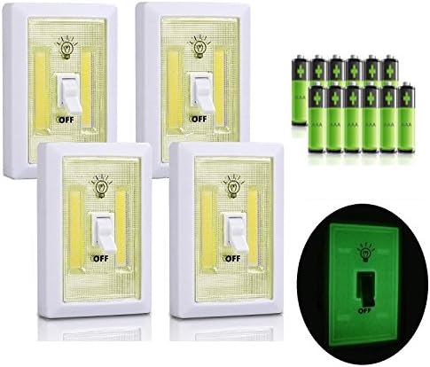 AlltroLite Glow In The Dark COB LED Cordless Light Switch - Battery Operated LED Night lights, COB LED Cordless Light Switch, Under Cabinet, Shelf, Closet, Nightlight & Kitchen RV & Boat - 4 Pack