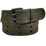 Samtree Canvas Web Belts for Men Women,Double Grommet Hole Buckle Belt(Army Green)