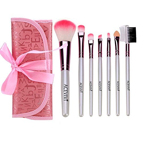 ACEVIVI Stylish Cute 7 pcs Pink Cosmetic Brushes High Quality Essential Face Makeup Brush Set
