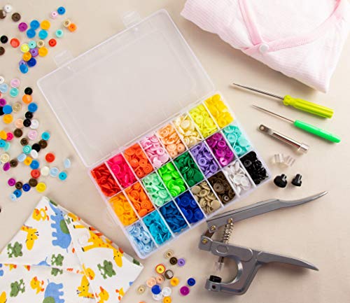 Snap Fastener Kit - 408 Sets of T5 Plastic Snap Buttons with Snap Pliers and Installation Tools for Craft, 24 Assorted Colors, 1/2 Inch Cap Diameter