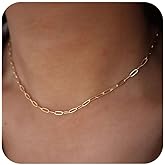 Jeiuiuedy Gold Necklace for Women - 14K Gold Plated Thin Chain Necklace Dainty Necklace Simple Choker Necklaces Minimalist Trendy Jewelry for Women