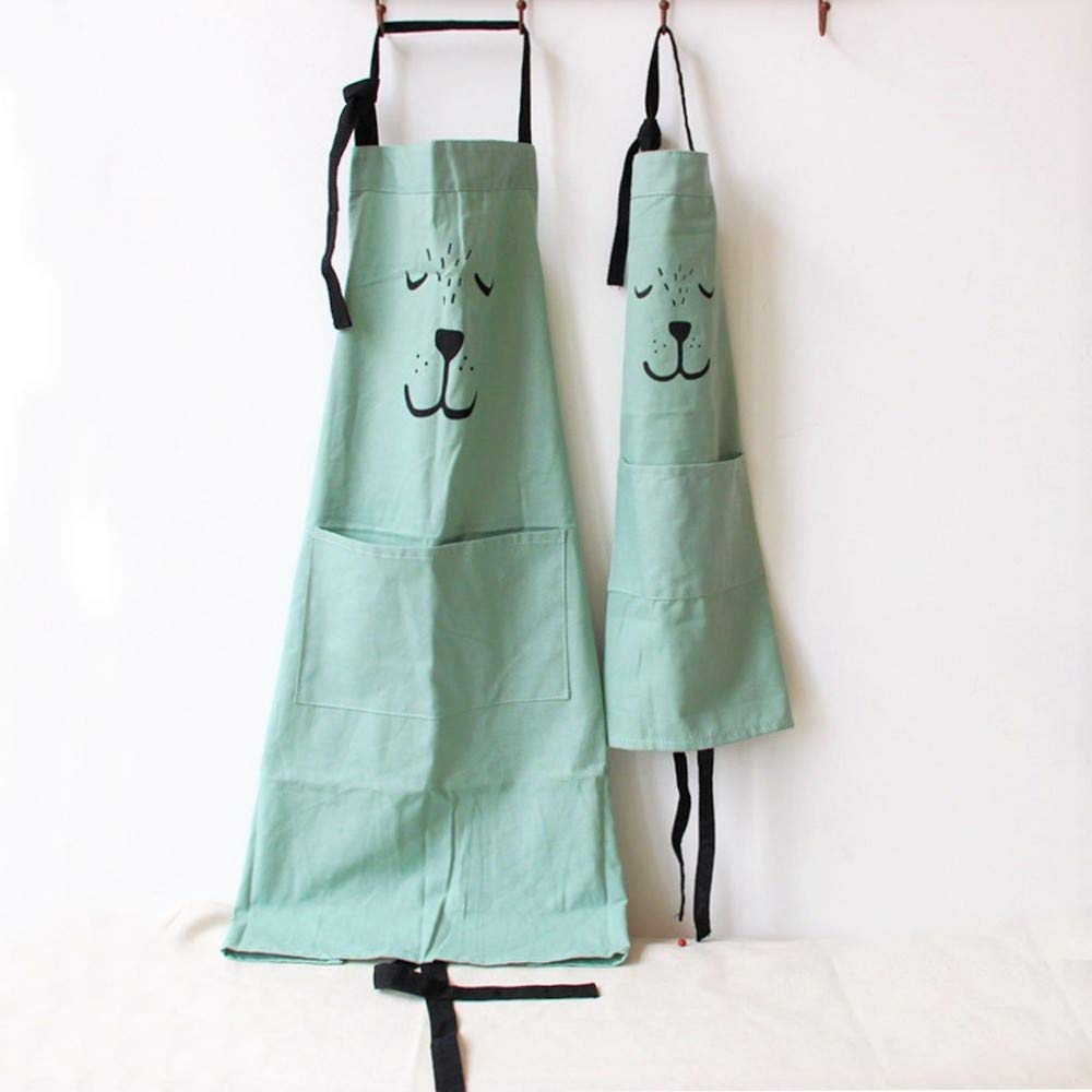 JameStyle26 Smile Apron Made of Cotton & Linen Star Women's Kitchen Apron Bib Apron Cooking Apron with Pocket Cooking Baking Mum Child Look (Mint, Size L & S as Set)