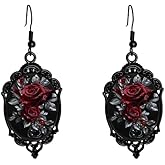 Halloween Earrings for Women Gothic Roses Earring Vintage Victorian Rose Earrings Dark Crystal Glass Flower Earring Mysterious Witch Dark Jewelry Accessories