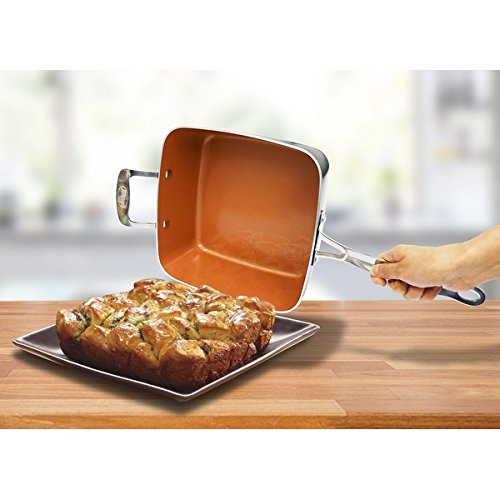 Gotham Steel TiCerama 9.5" Deep Square Pan With Lid, Frying Basket