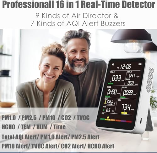 Professional Indoor Air Quality Monitor with AQI Alerts, Portable Real-Time Detector for Home, Car, Plants & Pet (Frost Moon White)