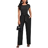 ZonJie Jumpsuits for Women Dressy Ruffle Sleeve Round Neck Backless One Piece Work Party Wide Leg Long Pants