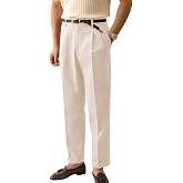 Men's Linen Dress Pants Vintage Relaxed Fit Straight Legs Business Formal Slacks Pants