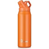 CVLIFE Fast Flow Water Bottle 32 oz Vacuum 24 Hour Cold / 12 Hour Hot Insulated Stainless Steel Slant Spout Cap, Lightweight and Leak Proof for Travel, Sports, Hiking (Orange)