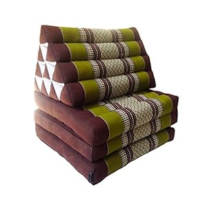 Collumino® Traditional Thai Kapok 3 Fold Meditation Mattress with Oriental Style Triangle Recliner Cushion for Yoga Massage or Relaxation (Green, Brown)