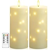 Sasigeiaa Waterproof Outdoor Candles with Timer & Remote - Battery Operated LED Candles, Realistic Flameless Plastic Pillar, Pack of 2 (4" D x 10" H, Ivory) for Patio, Garden Camping Rainy Weather