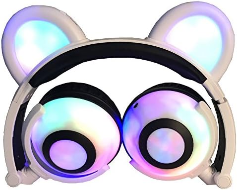 Bear Ear Headphones,YingTech Kids Headphones Flashing Glowing Cosplay Fancy Foldable Over-Ear Gaming Headsets with LED Light for Girls,Children,Compatible for iPhone 7,Android Phone (White)