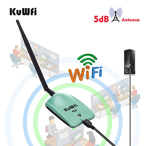 KuWFi High Power Wireless Adapter, Long range High Gain WiFi Antenna 1000mW High Gain Wireless WiFi Network adapter With 5dBi Antenna Connects to Computer to Boost WiFi antenna long Range