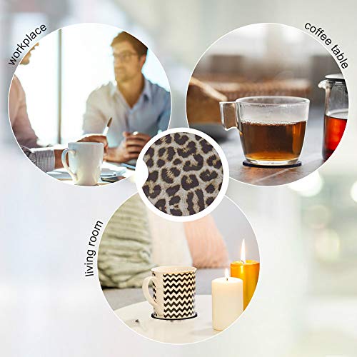 image for Feeke 6 Pack Leopard Print Car Coasters, Neoprene Absorbent Cup Coaste