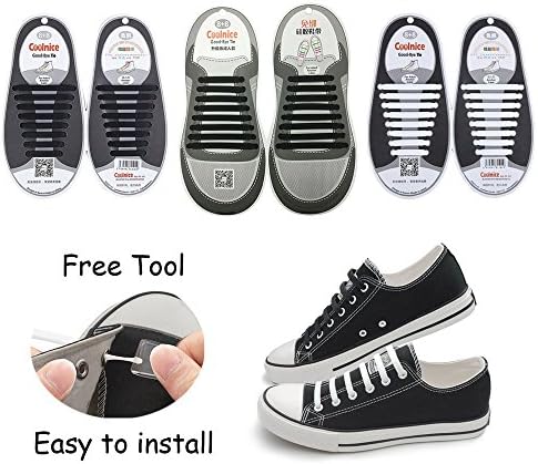 No Tie Shoelace for Kids and Adults with Free Tool, KeyWants Elastic Silicone Shoes Laces Fit for Sneaker, Casual Shoes (Adults, 3 Pairs)