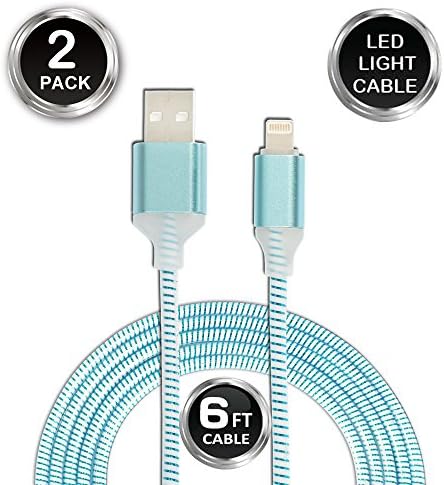 Lightning Cable, HelloEdge iPhone USB Charging Cable 6FT Gradual Color LED Light Night Light Glowing High Speed Cord for Apple iPhone, iPad, iPod (2 Pack) (Blue)